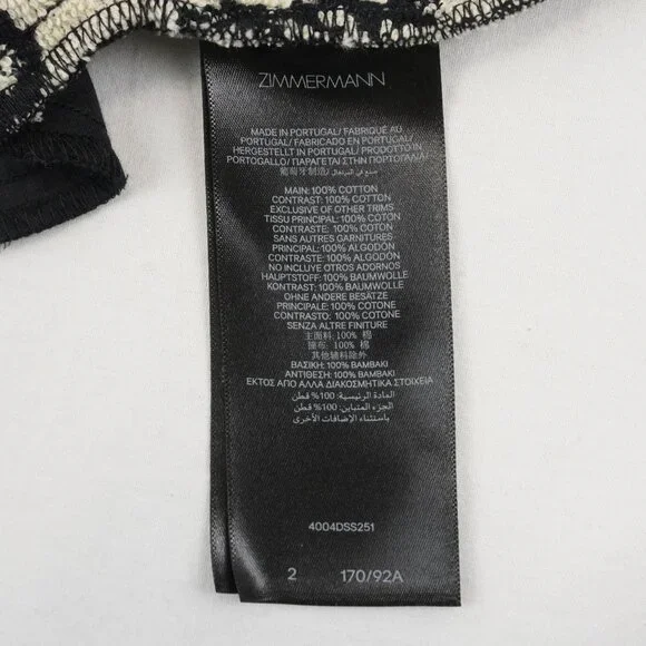 Zimmermann Rhiannon Cotton Terry Mini Dress in Black/Cream Size US 8 (NWT) - Picture 12 of 12